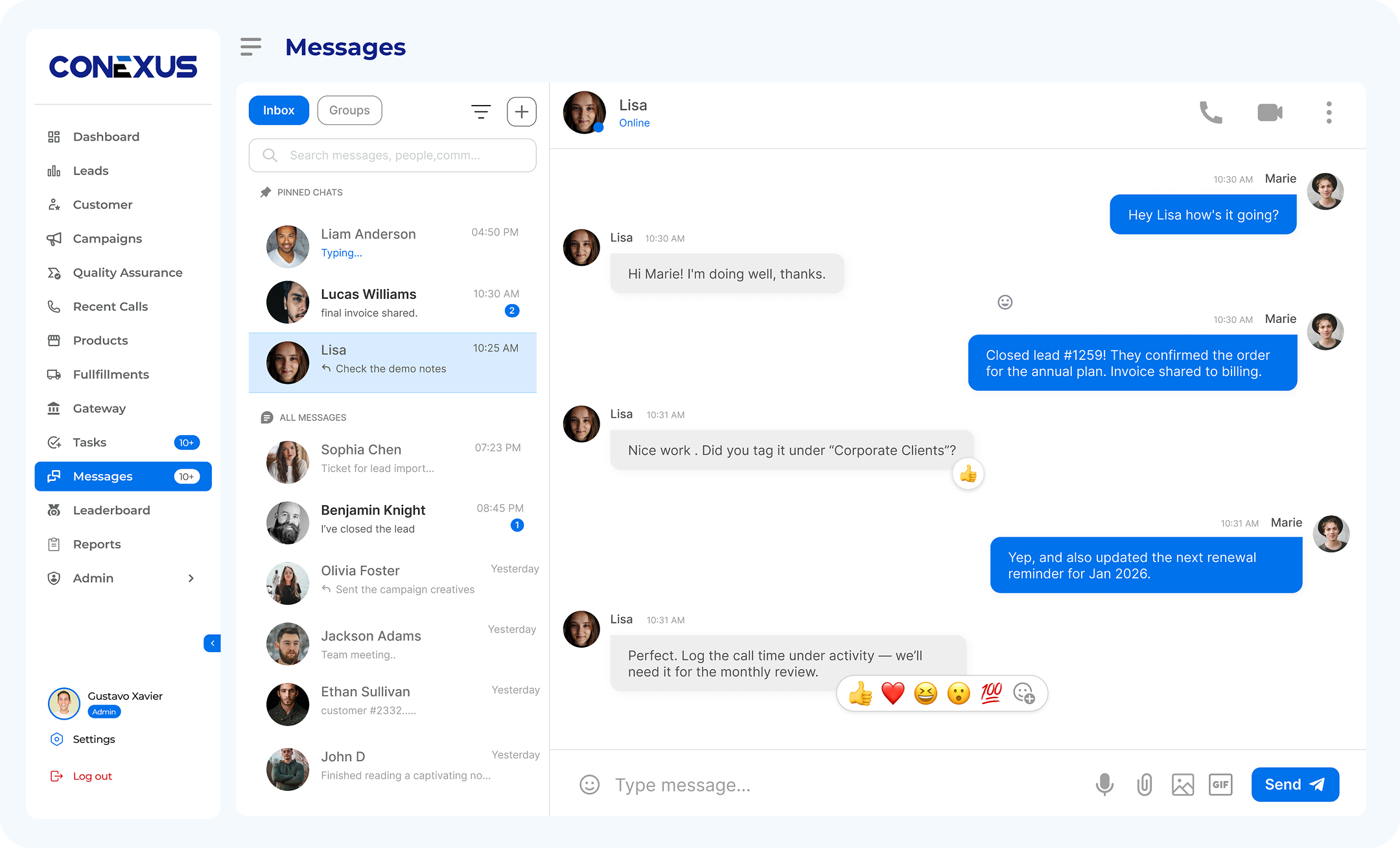 Conexus messaging conversation